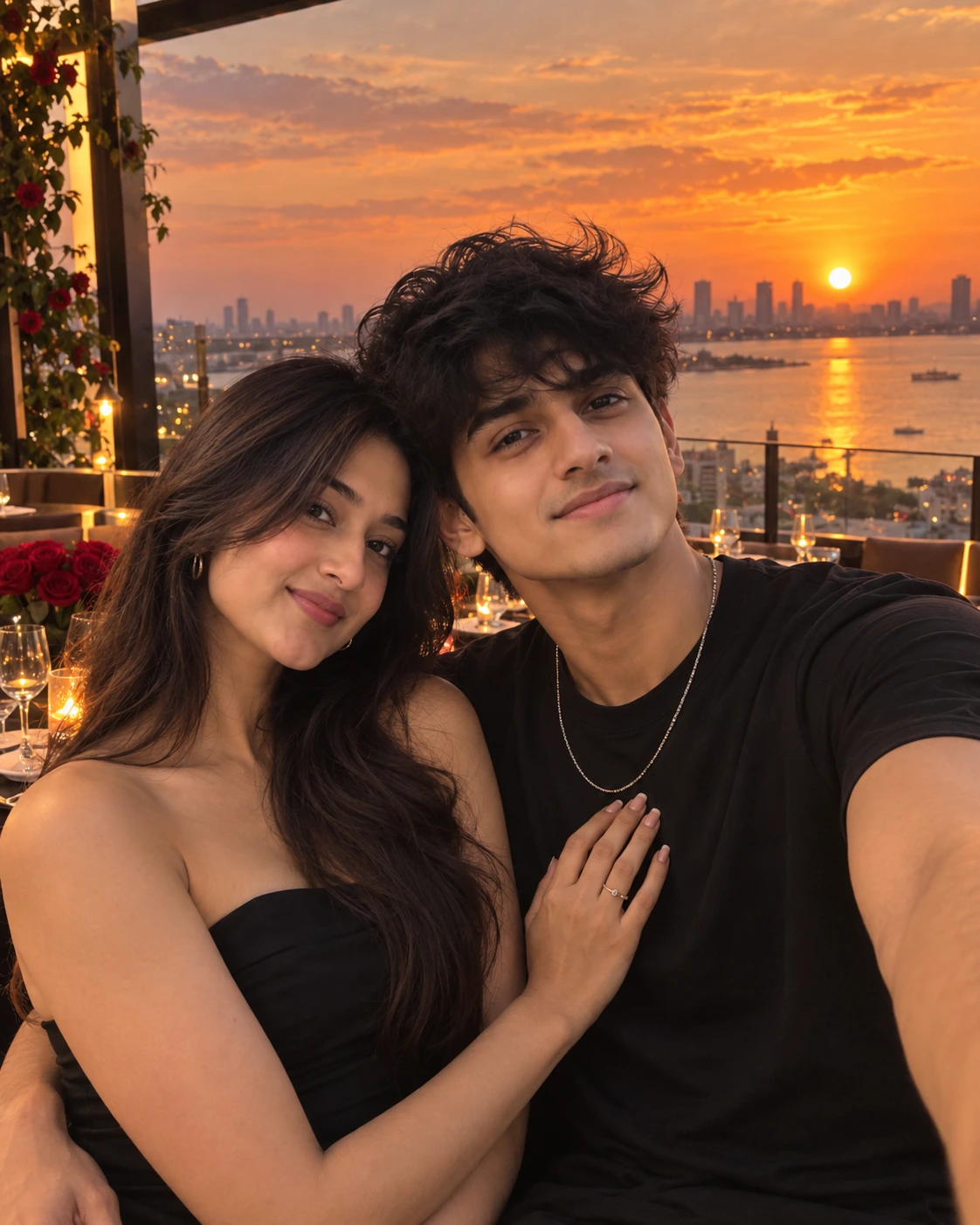 Example result for Luxury Sunset Couple Selfie AI image prompt
