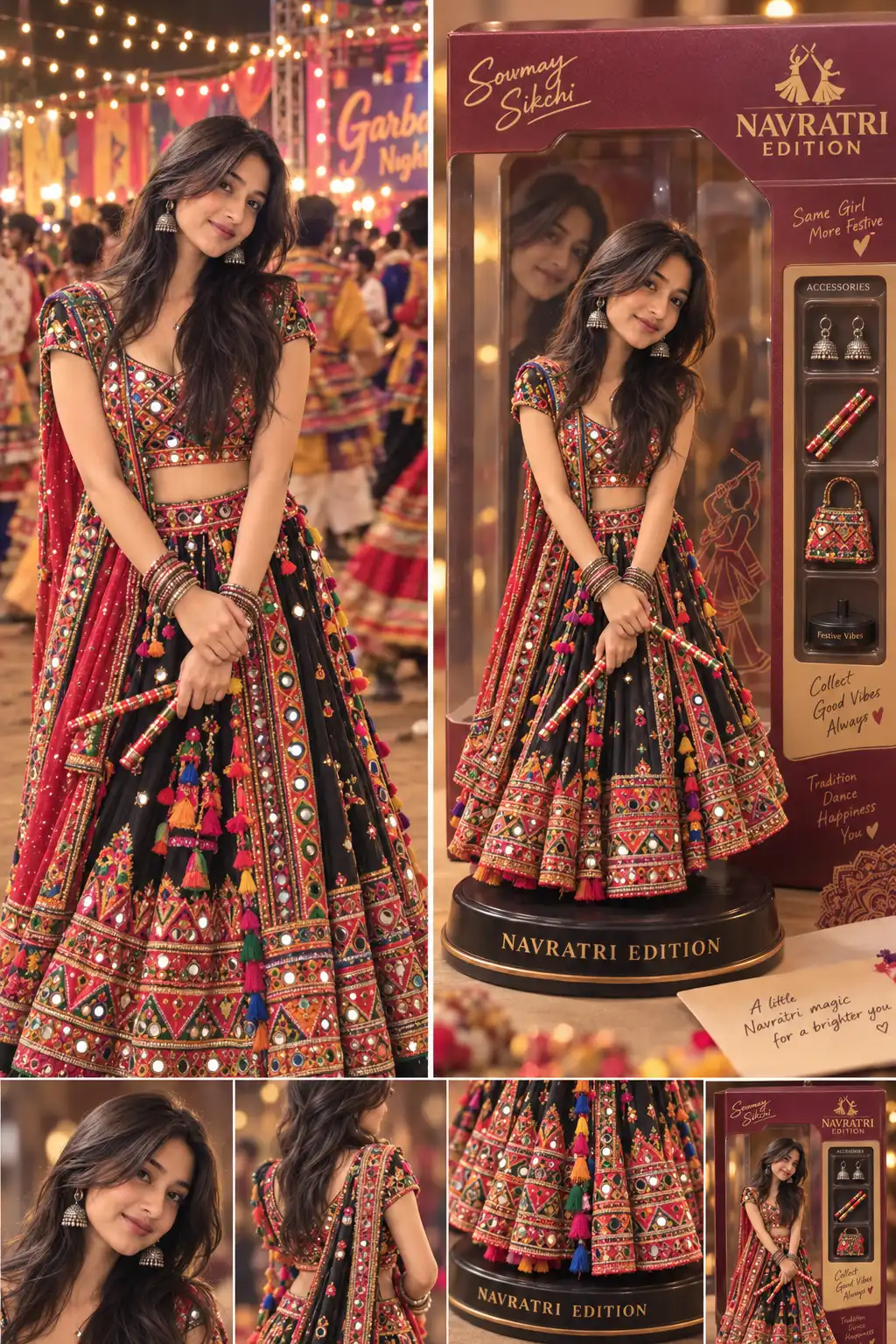 Example result for Navratri 3D Figurine AI Prompt – Gujarati Lehenga Toy AI image prompt