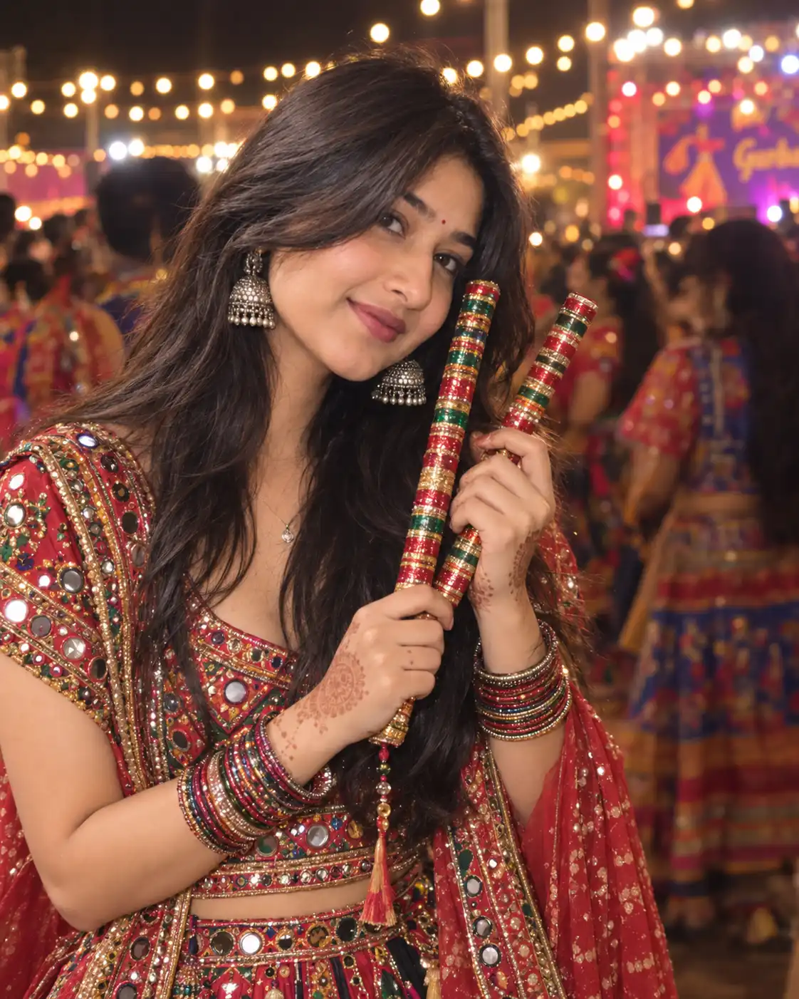 Example result for Navratri Real Girl Close-Up AI Prompt – Dandiya & Jhumka AI image prompt
