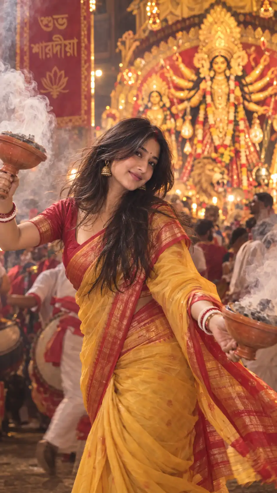 Example result for Navratri Dhunuchi Dance AI Photo Prompt – Real Girl Action AI image prompt