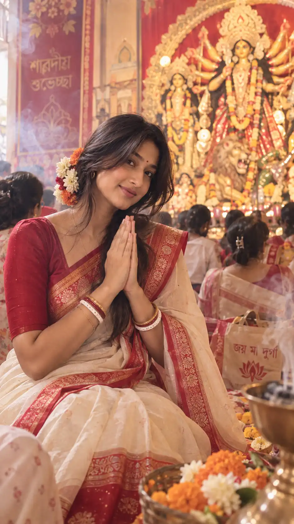 Example result for Navratri Ashtami Anjali AI Photo Prompt – Real Girl Aesthetic AI image prompt