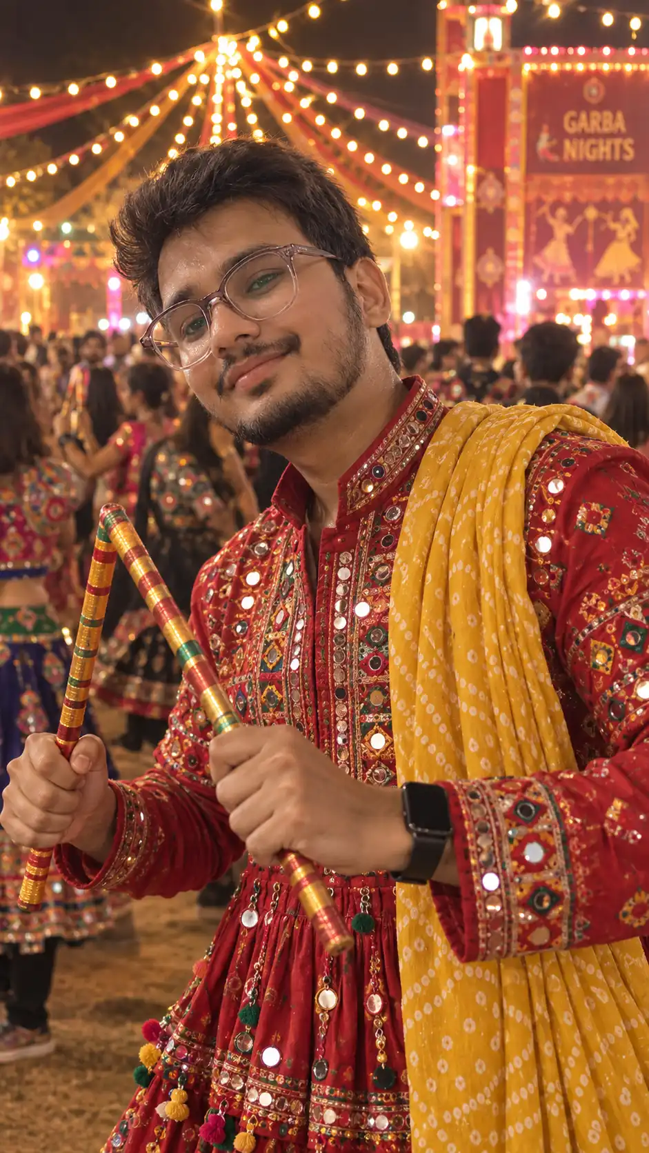 Example result for Navratri Boy Red Kediyu AI Photo Prompt – Real Face Lock AI image prompt
