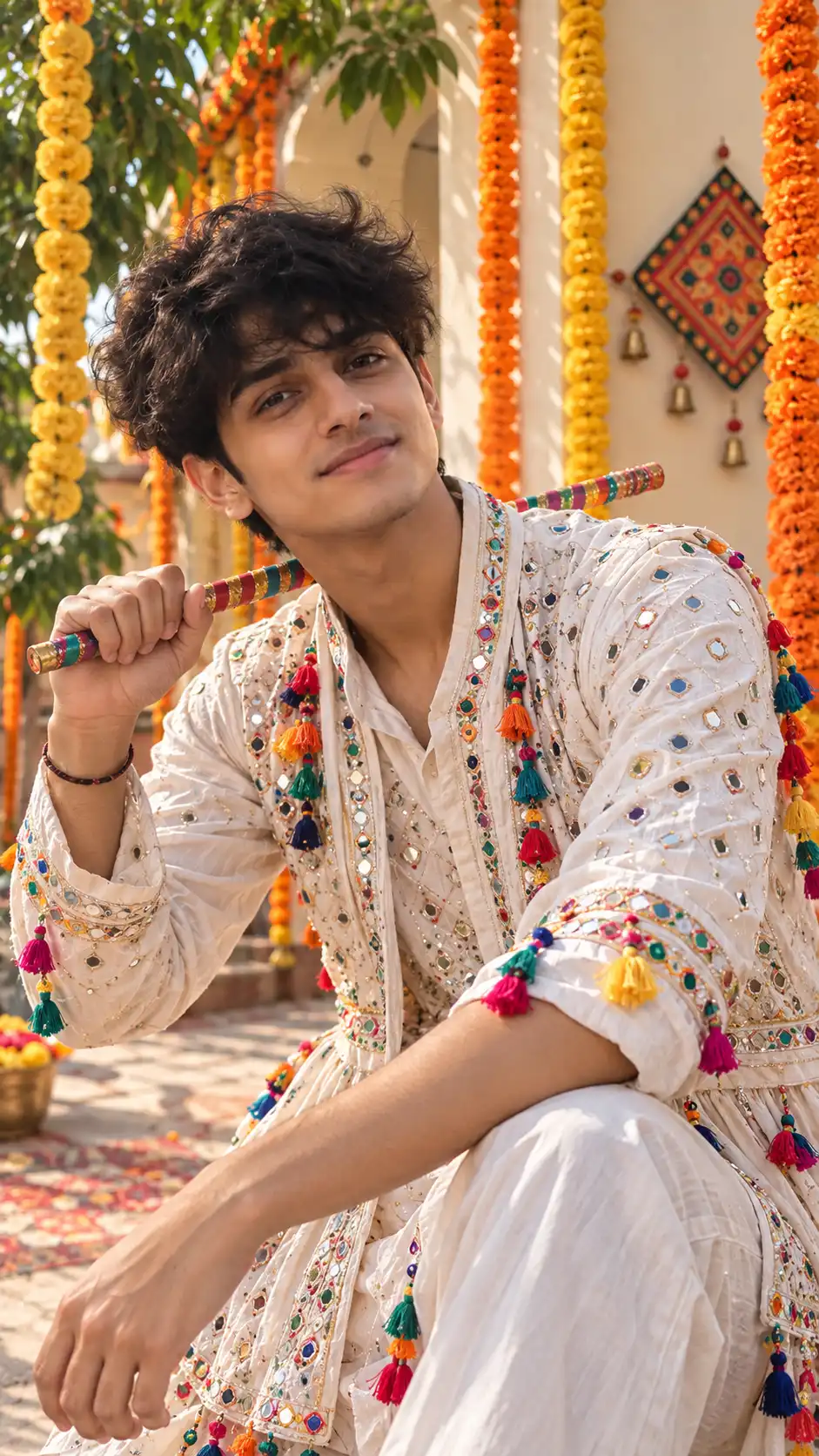 Example result for Navratri Boy White Kediyu AI Photo Prompt – Face Lock AI image prompt