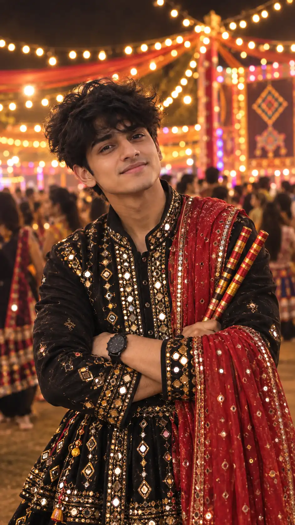 Example result for Navratri Boy Black Kediyu AI Photo Prompt – Royal Look AI image prompt