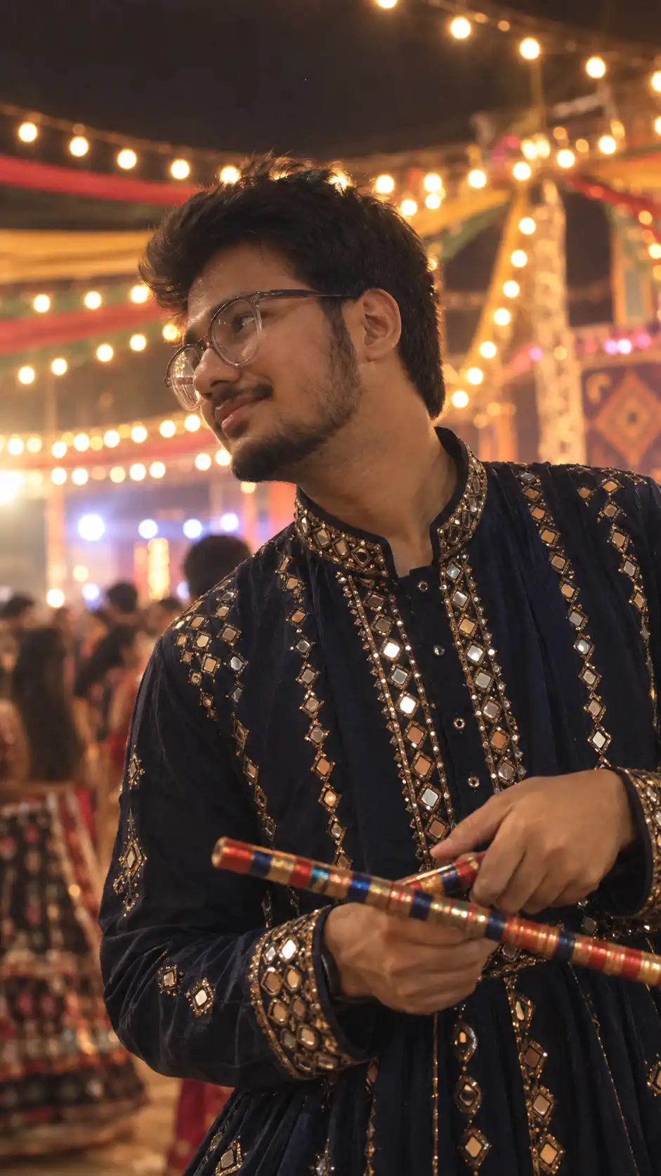 Example result for Aesthetic Navratri Boy Half-Face AI Prompt – Side Profile AI image prompt