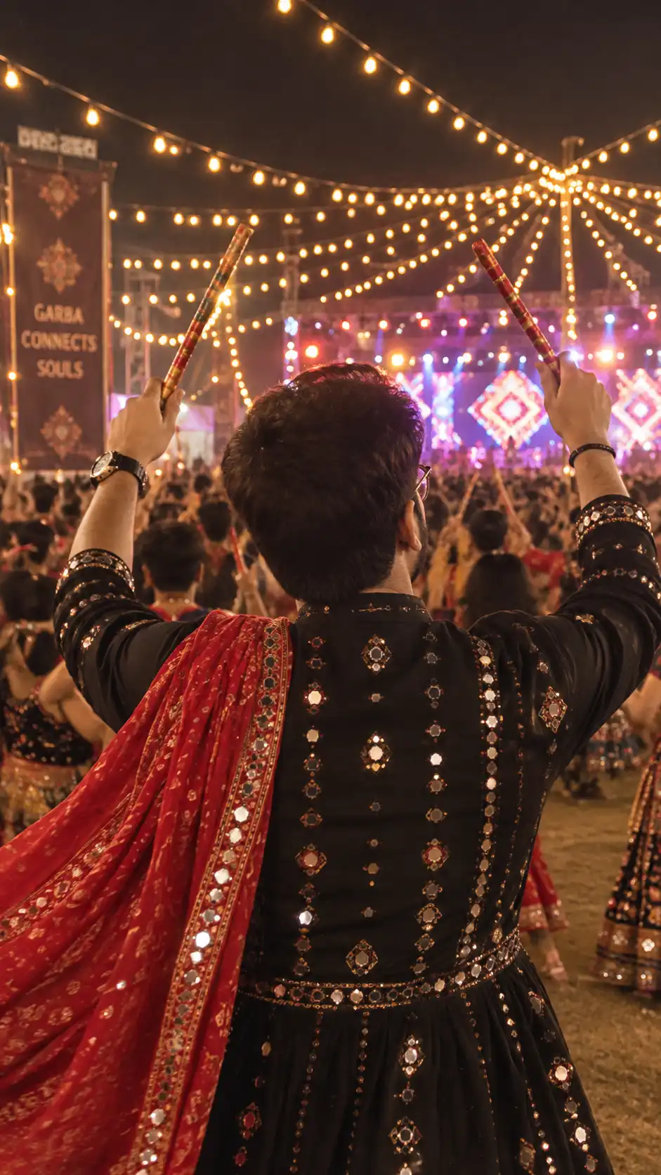 Example result for Navratri Boy Back-Side AI Photo Prompt – Garba Crowd Aesthetic AI image prompt