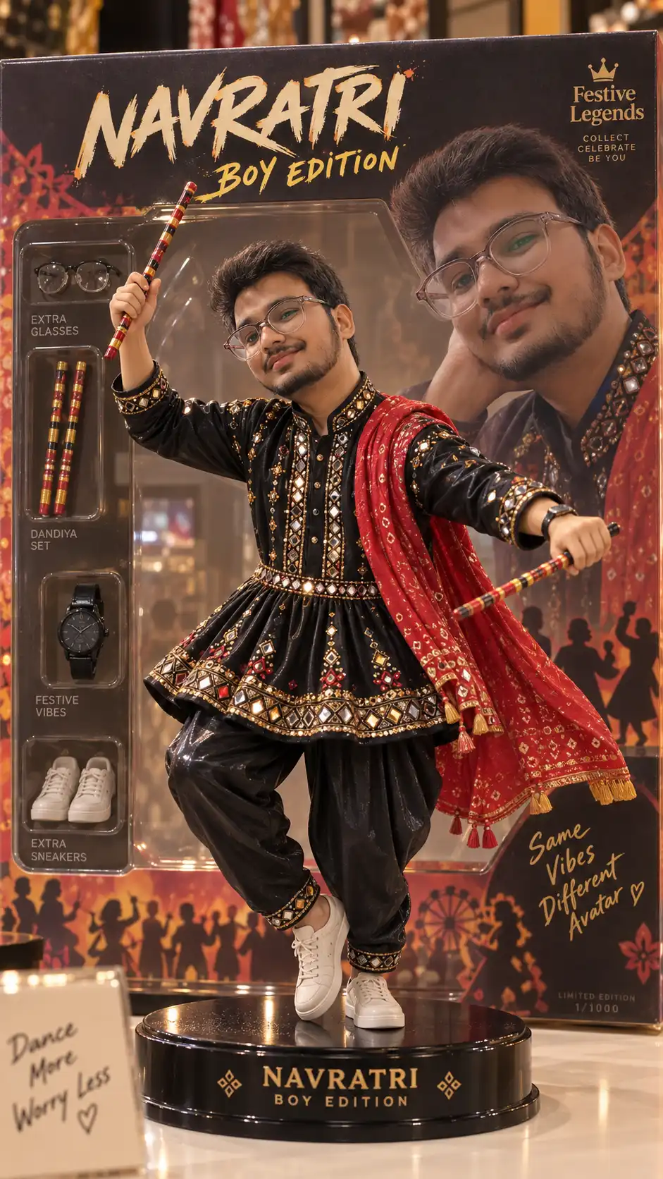 Example result for Navratri Boy 3D Figurine AI Prompt – Kediyu Toy AI image prompt