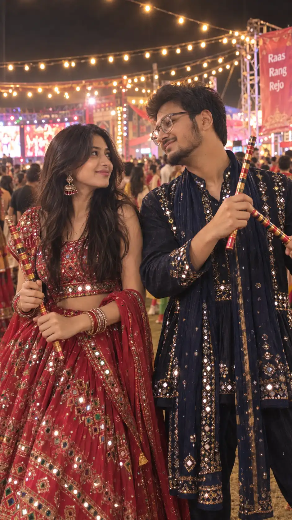 Example result for Viral Dandiya Couple AI Prompt – Facing Each Other AI image prompt