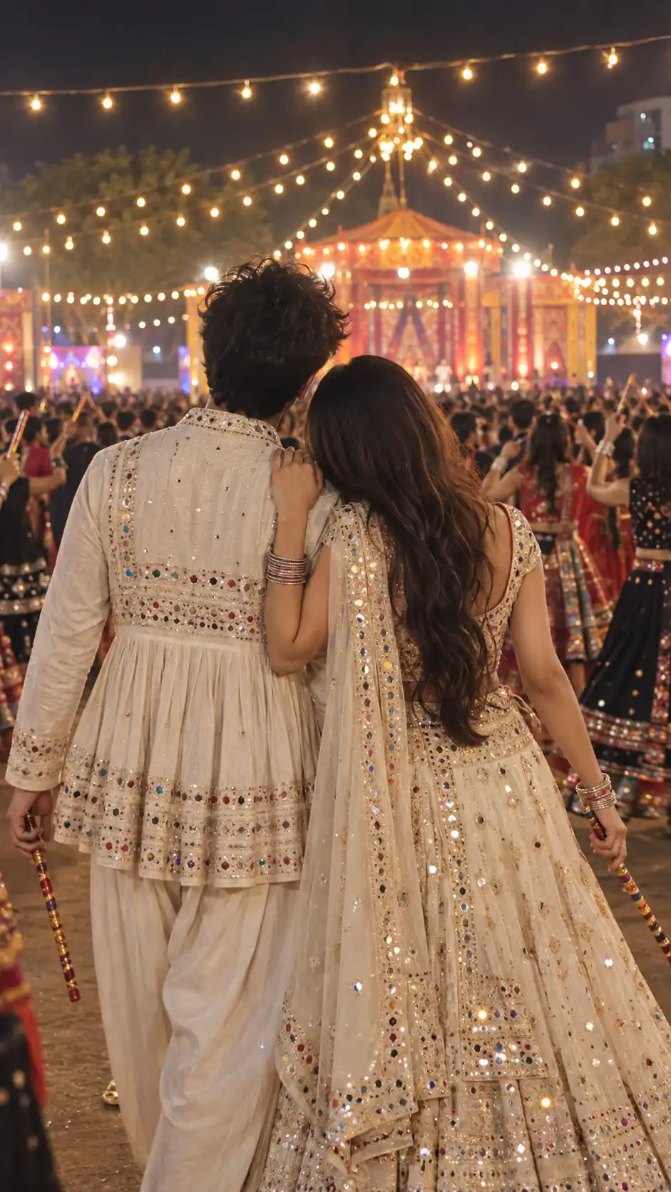 Example result for Aesthetic Back-Side Dandiya Couple AI Prompt – Faceless AI image prompt
