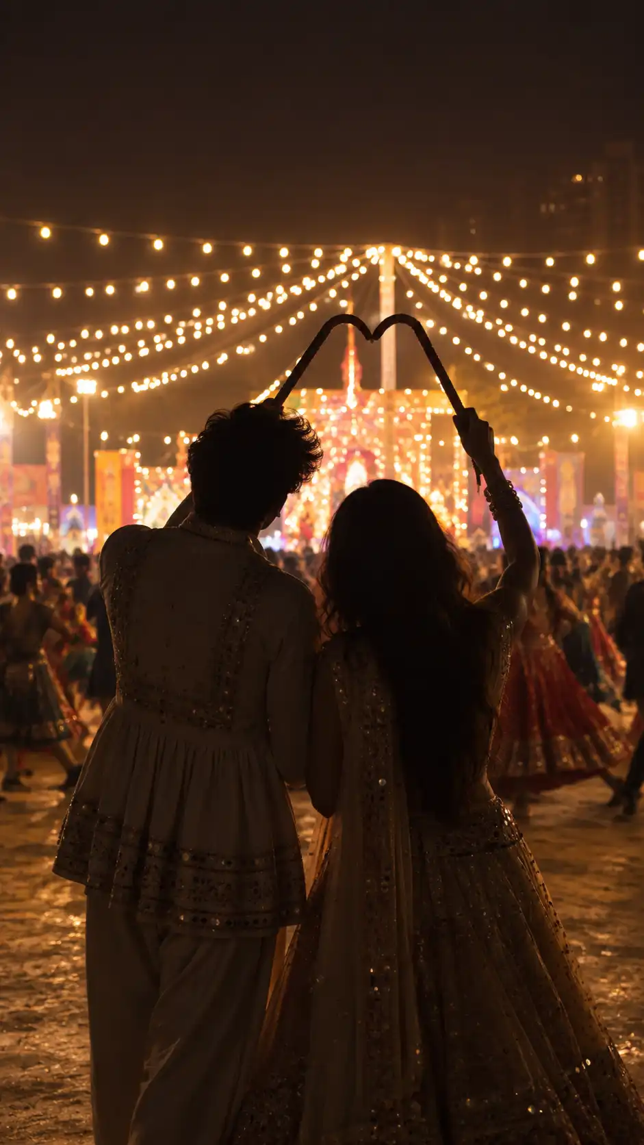 Example result for Aesthetic Shadow Silhouette Dandiya Couple AI Prompt AI image prompt