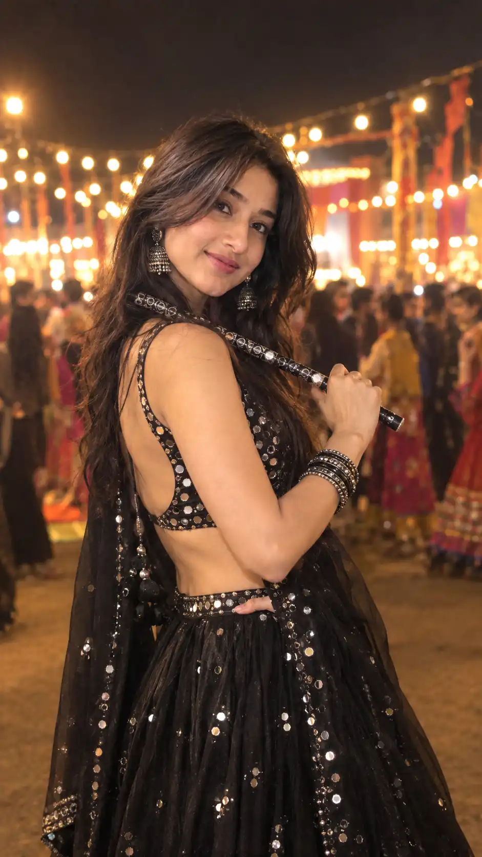 Example result for Glamorous Black Choli Navratri Girl AI Photo Prompt – Bold Look AI image prompt