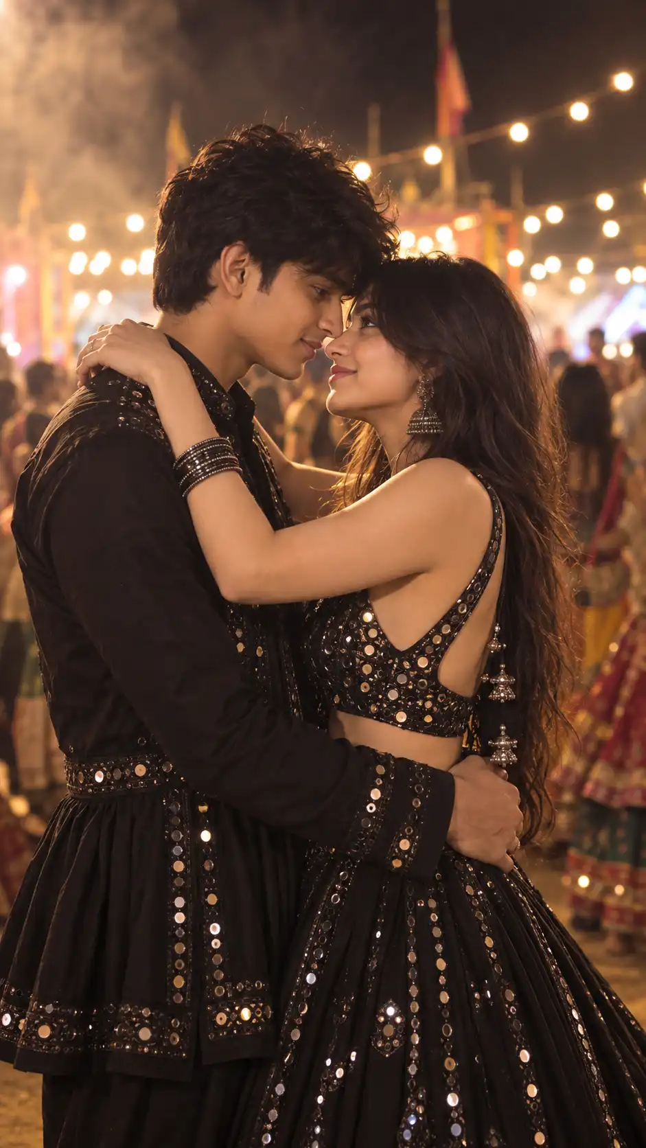 Example result for Romantic Close-Embrace Navratri Couple AI Prompt – Eye Contact AI image prompt