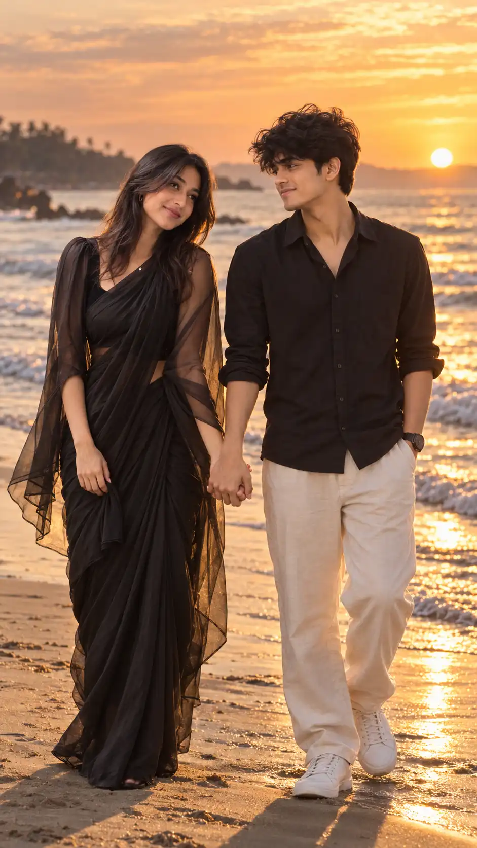 Example result for Aesthetic Couple Prompt 2026 - Beach Sunset Romance | Viral Couple AI image prompt