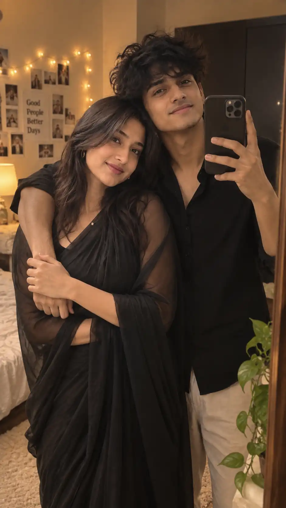 Example result for Aesthetic Couple Prompt 2026 - Cozy Mirror Selfie | Bedroom Romance AI image prompt
