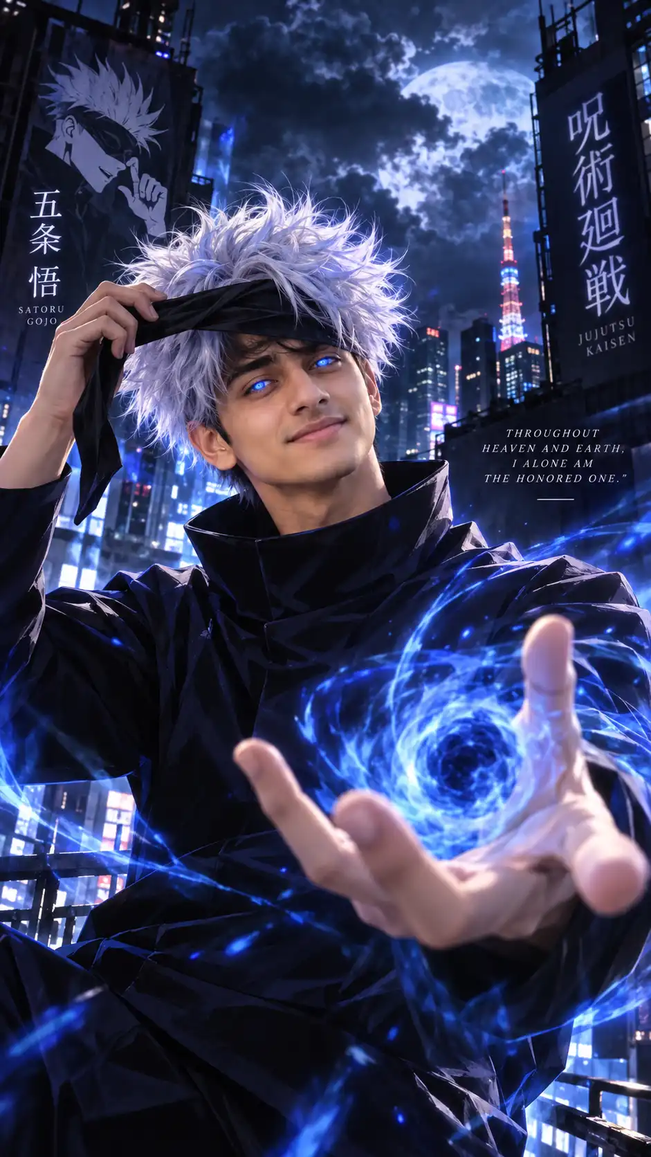 Example result for Realistic Anime Boys Prompt 2026 - Gojo Satoru Blue Eyes | Trending AI image prompt