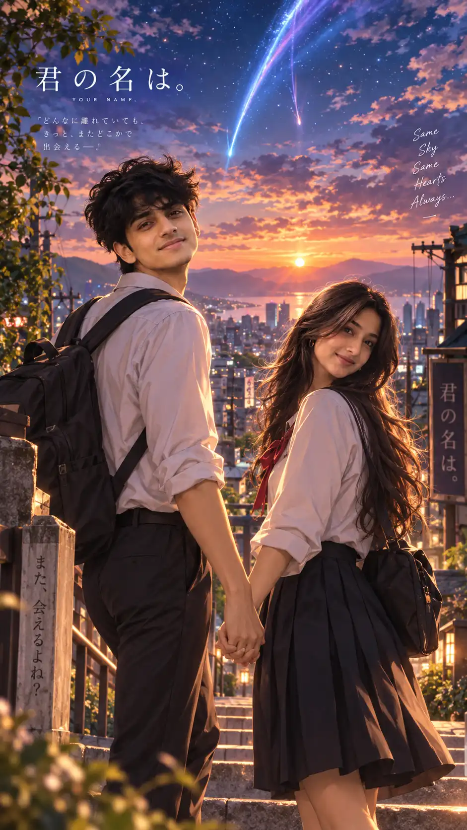Example result for Anime Couple Prompt 2026 - Your Name Kimi No Na Wa Realistic | Viral AI image prompt