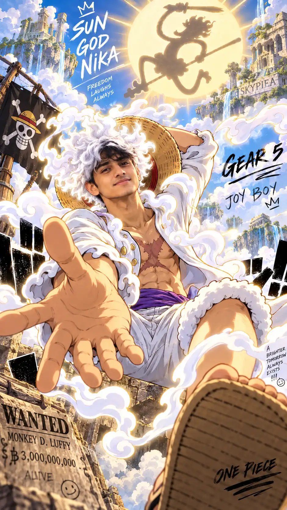 Example result for One Piece Luffy Gear 5 Prompt 2026 - Realistic Joy Boy | Viral AI image prompt