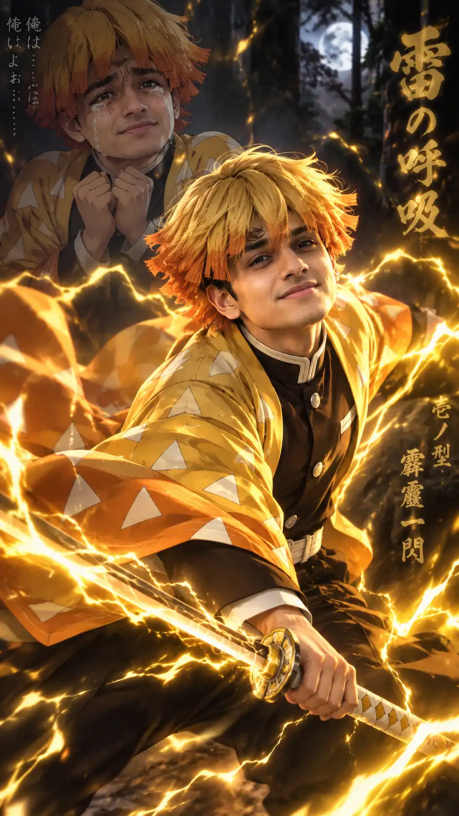 Example result for Demon Slayer Zenitsu Prompt 2026 - Thunder Breathing Realistic | Viral AI image prompt