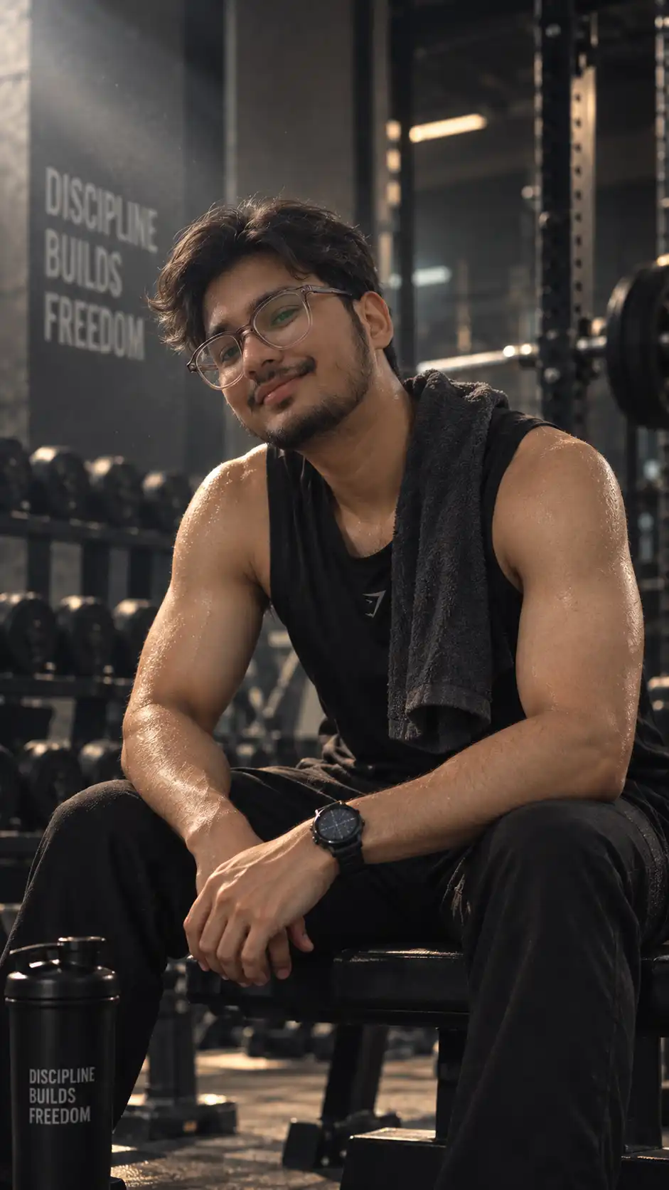 Example result for Gym Cinematic Portrait AI image prompt