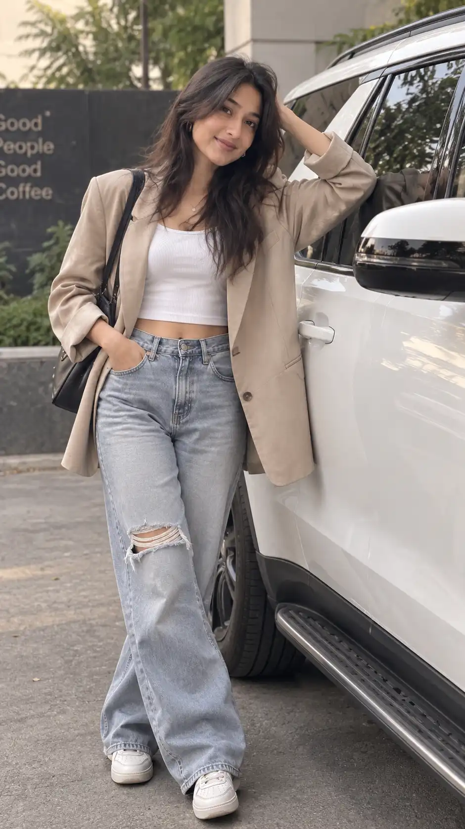 Example result for Casual Blazer Outfits Prompt 2026 - Oversized Beige Blazer + Jeans | Viral 300% Pinterest AI image prompt