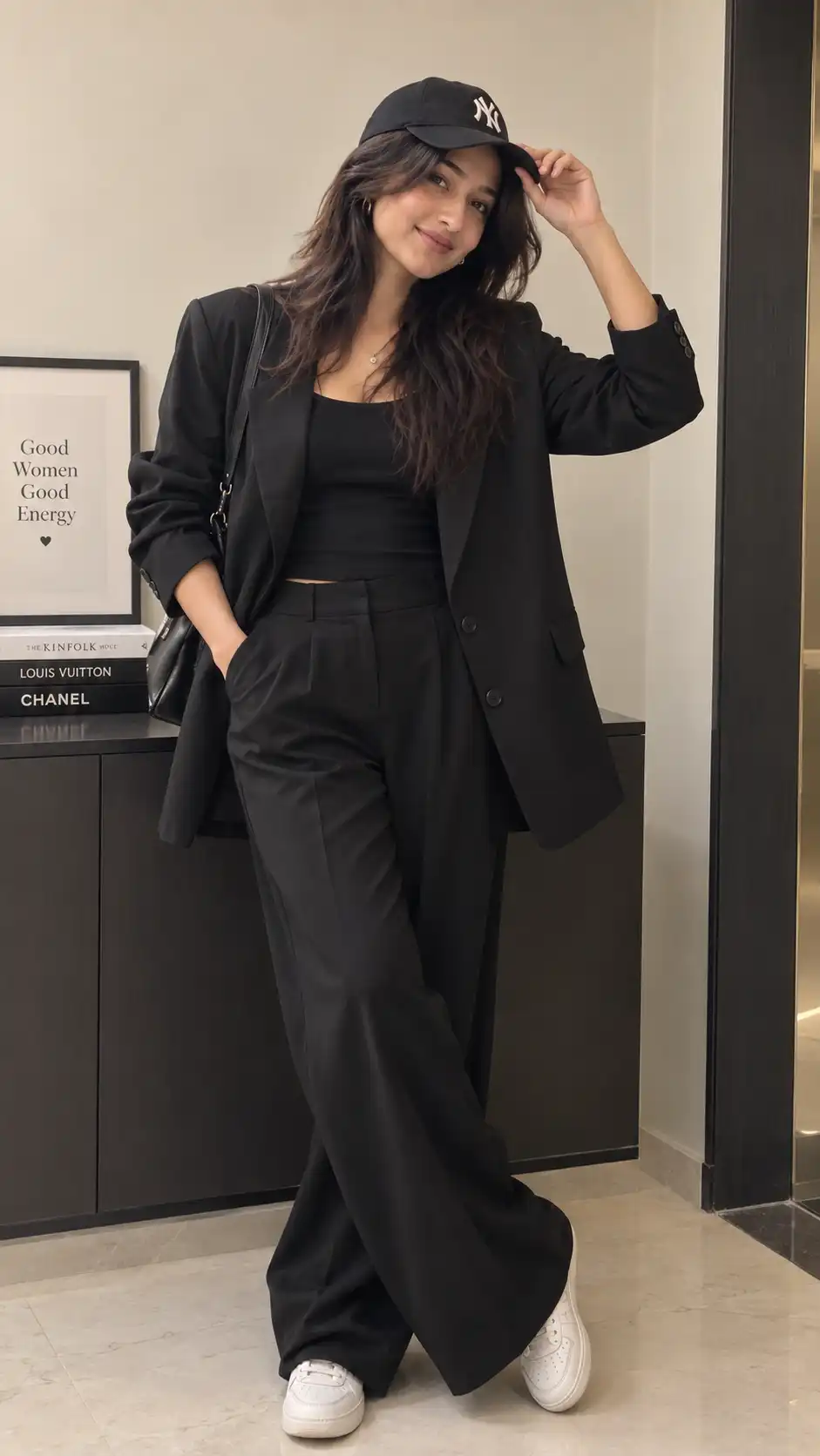 Example result for Black Blazer Outfit Prompt 2026 - Casual Black Blazer Women | Effortless Cool AI image prompt