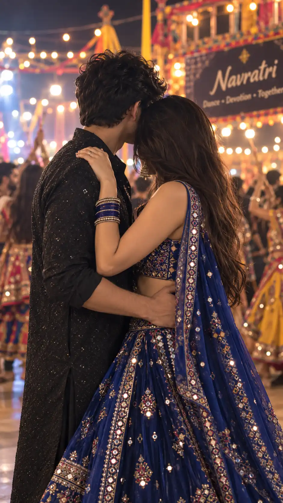 Example result for Navratri Waist Hold Couple Pose Prompt 2026 - Side Angle Garba | Faceless Couple AI Photo AI image prompt