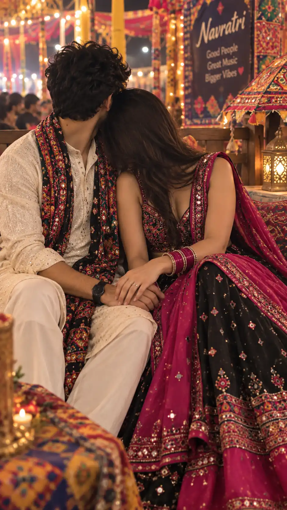 Example result for Navratri Sitting Couple AI Photo Prompt 2026 - Romantic Garba Aesthetic | Faceless Soft Launch AI image prompt