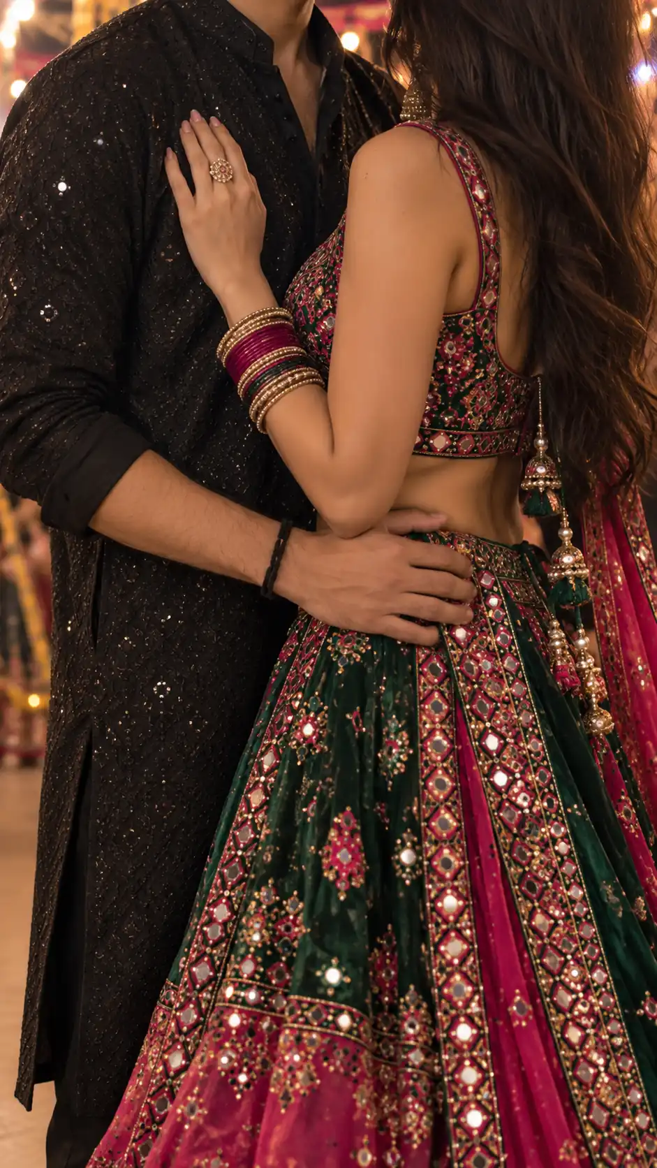 Example result for Navratri Couple Closeup Hands Outfit Prompt 2026 - No Face Aesthetic | Viral Couple Detail Photo AI image prompt