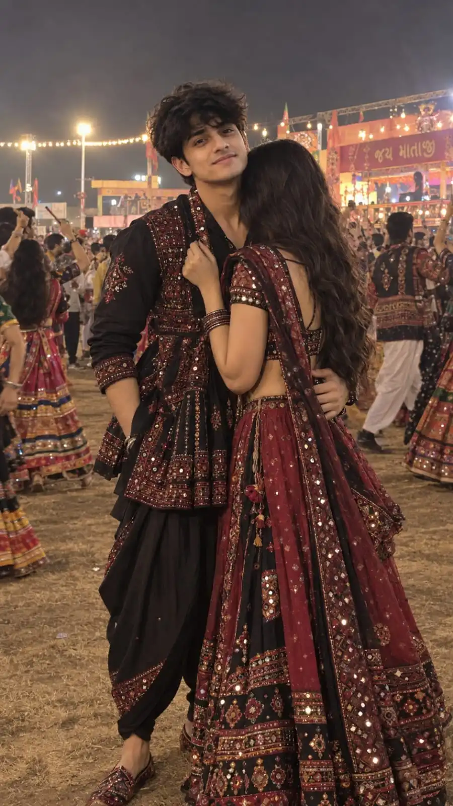 Example result for Navratri Soft Launch Girlfriend Prompt 2026 - Faceless Couple Garba Night | Hidden GF Aesthetic AI image prompt