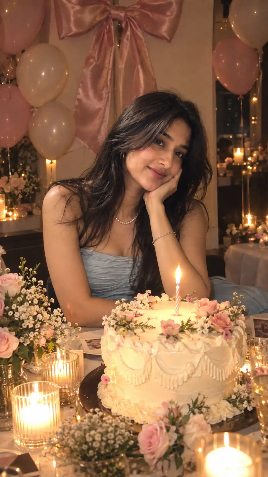 Example result for Blue Dress Birthday Portrait AI image prompt