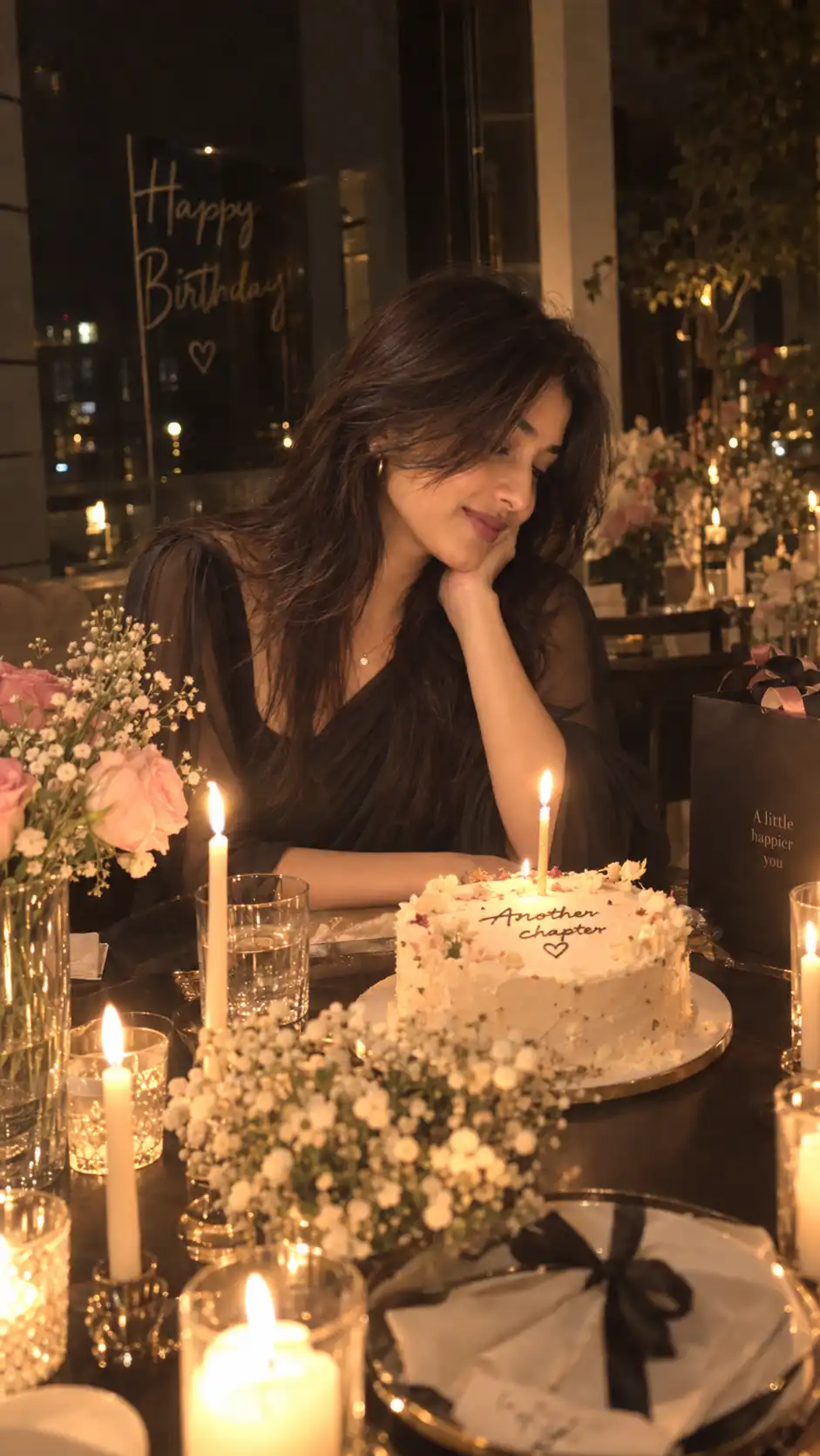 Example result for Candlelight Birthday Dinner Portrait AI image prompt