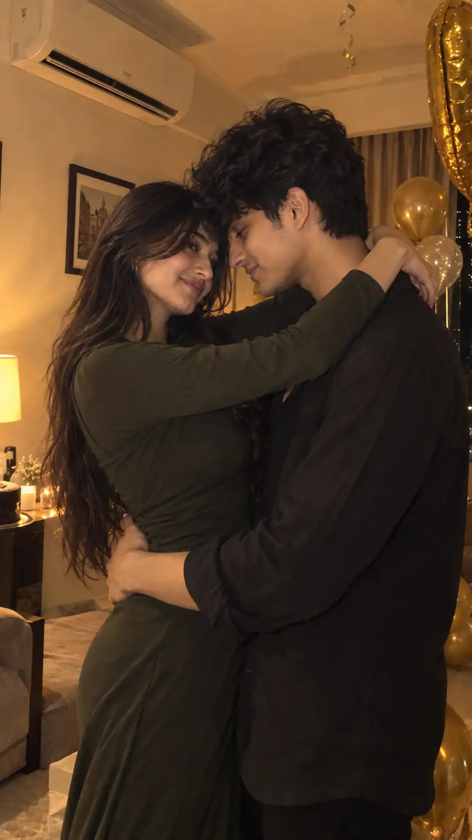 Example result for Romantic Celebration Couple Hug Photo AI image prompt