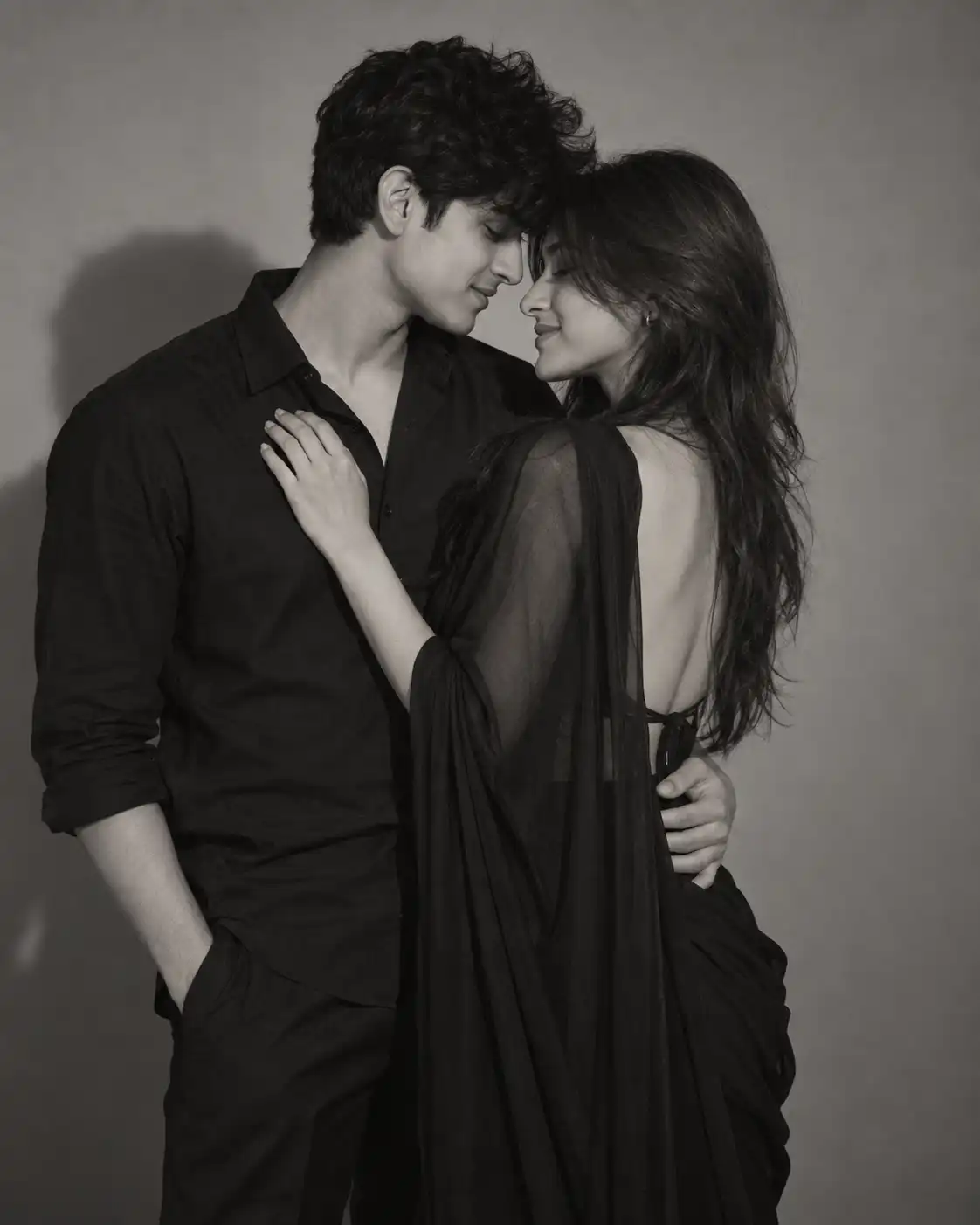 Example result for Black and White Intimate Couple Studio Portrait AI image prompt