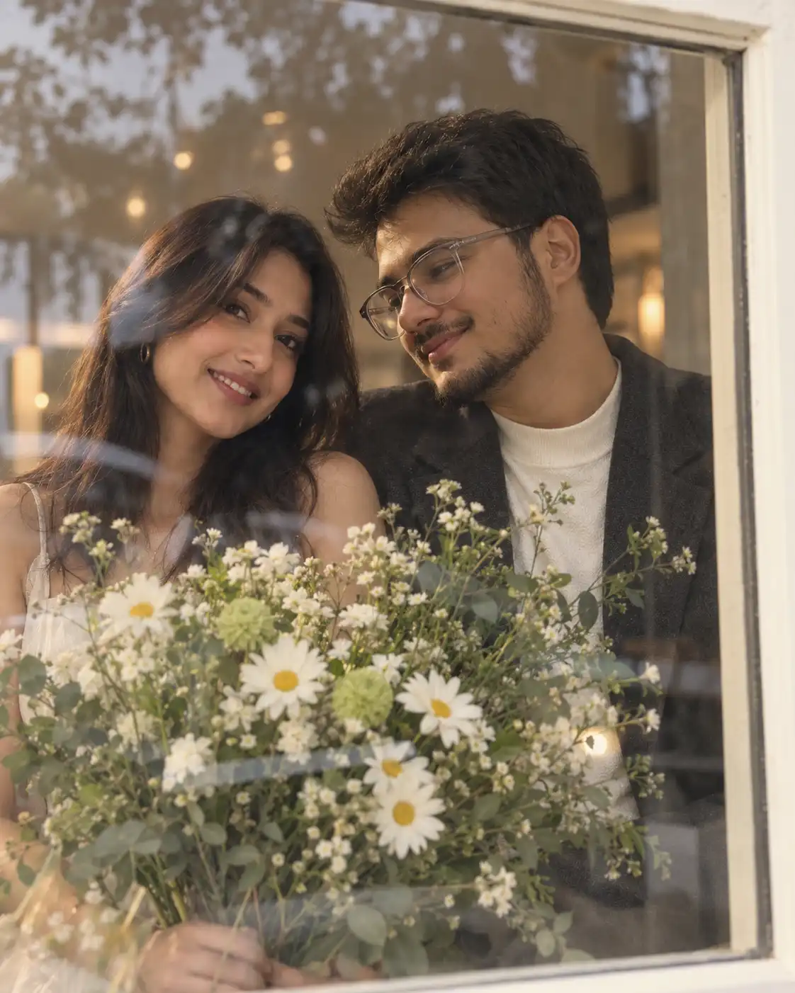 Example result for Romantic Window Flower Couple Portrait AI image prompt