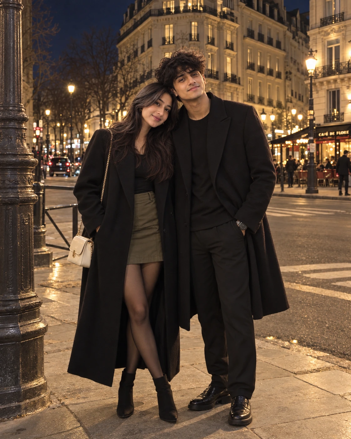 Example result for Elegant Parisian Night Couple Portrait AI image prompt
