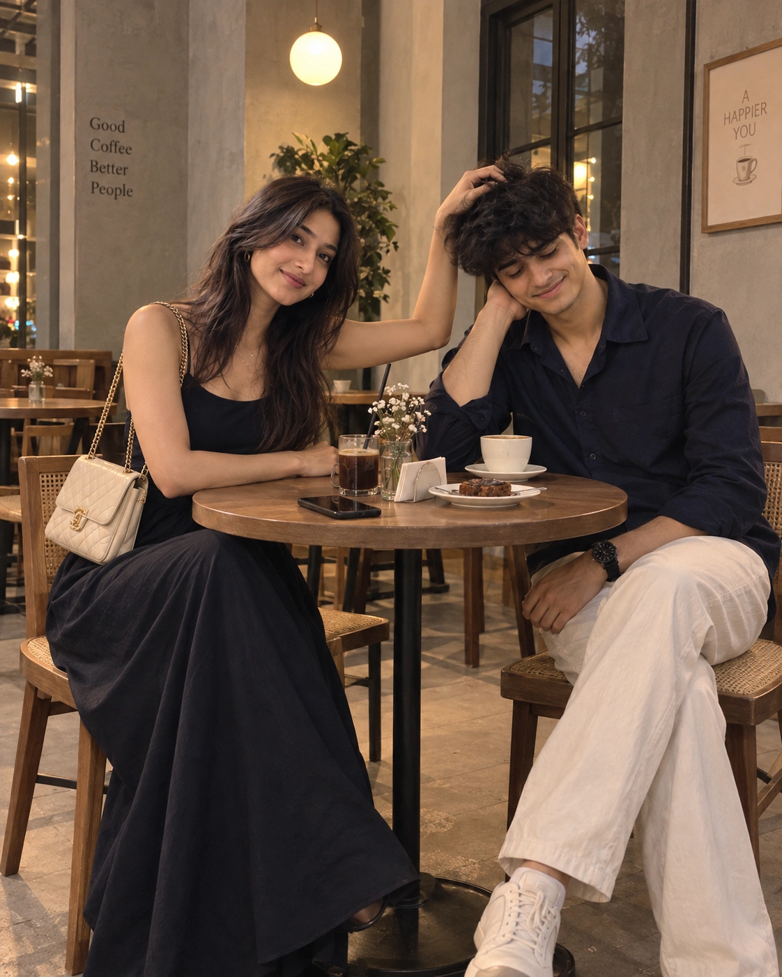 Example result for Playful Café Couple Moment AI image prompt