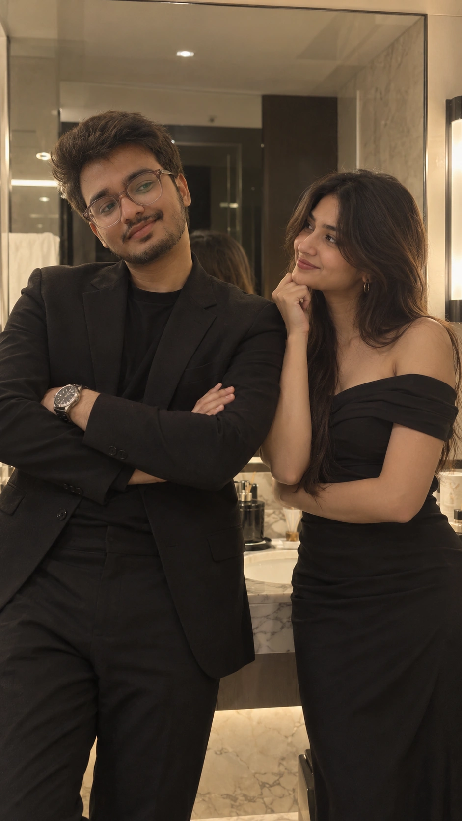 Example result for Elegant Black Couple Bathroom Portrait AI image prompt