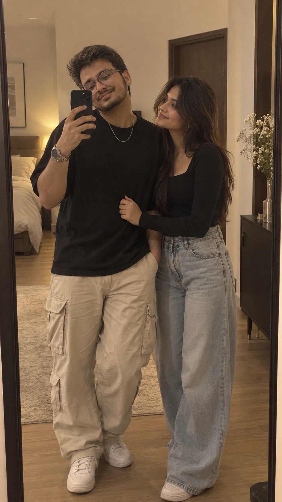 Example result for Cozy Couple Mirror Selfie AI image prompt